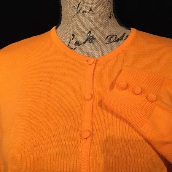 JEANNE PIERRE 100% Cotton SPRING SUMMER Cardigan, ORANGE SHERBET, Size Large - Picture 3 of 8